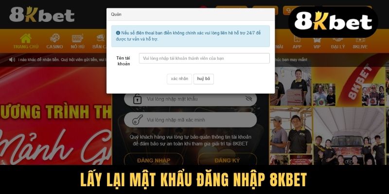 Lấy lại mật khẩu đăng nhập 8KBET