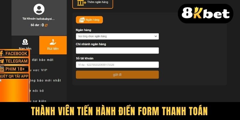 Thành viên tiến hành điền form thanh toán